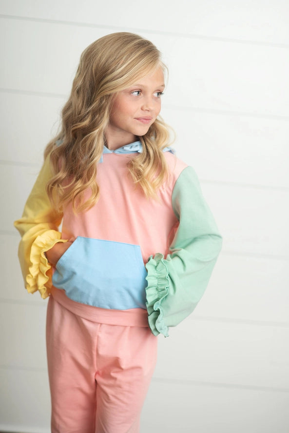 Pastel Color Block Ruffle Lounge Set