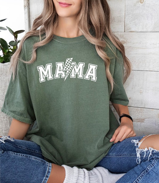 Lightening Bolt Checkered Mama Comfort Color Tee