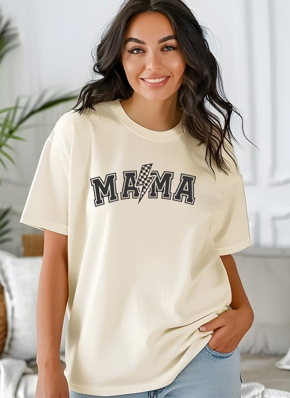 Lightening Bolt Checkered Mama Comfort Color Tee