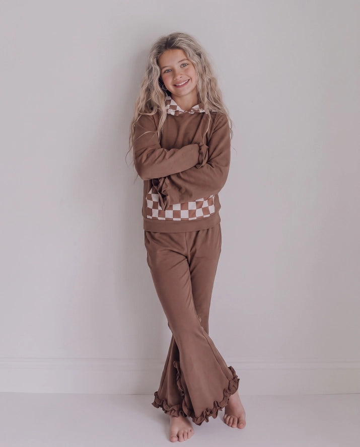 Chocolate Checkered Ruffle Lounge Set