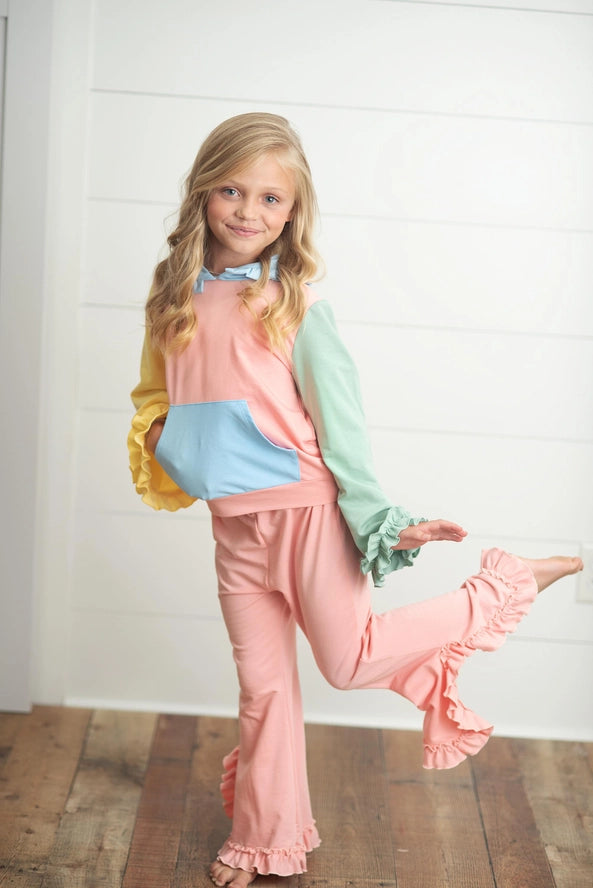 Pastel Color Block Ruffle Lounge Set