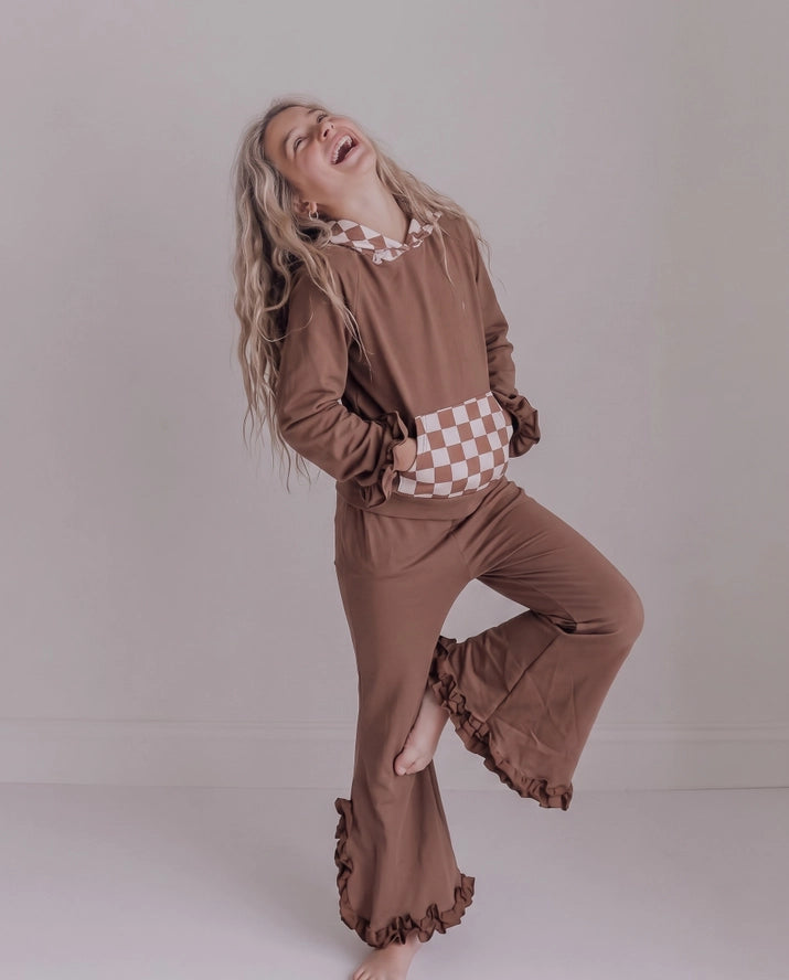 Chocolate Checkered Ruffle Lounge Set