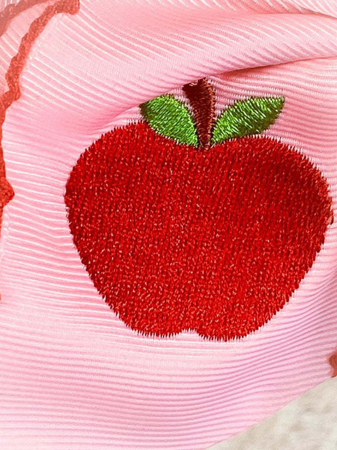 Pink Apple Embroidered Bow