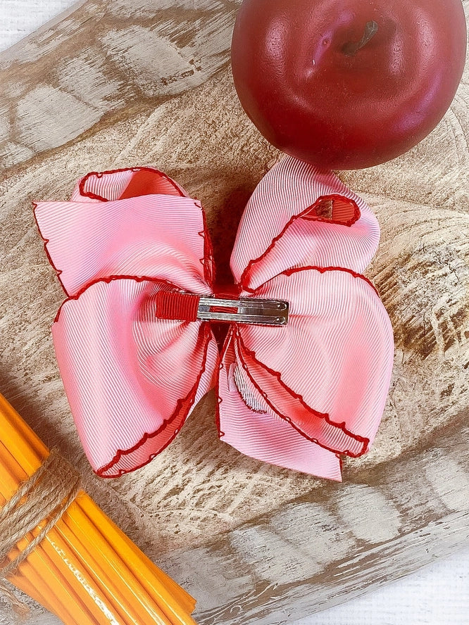 Pink Apple Embroidered Bow