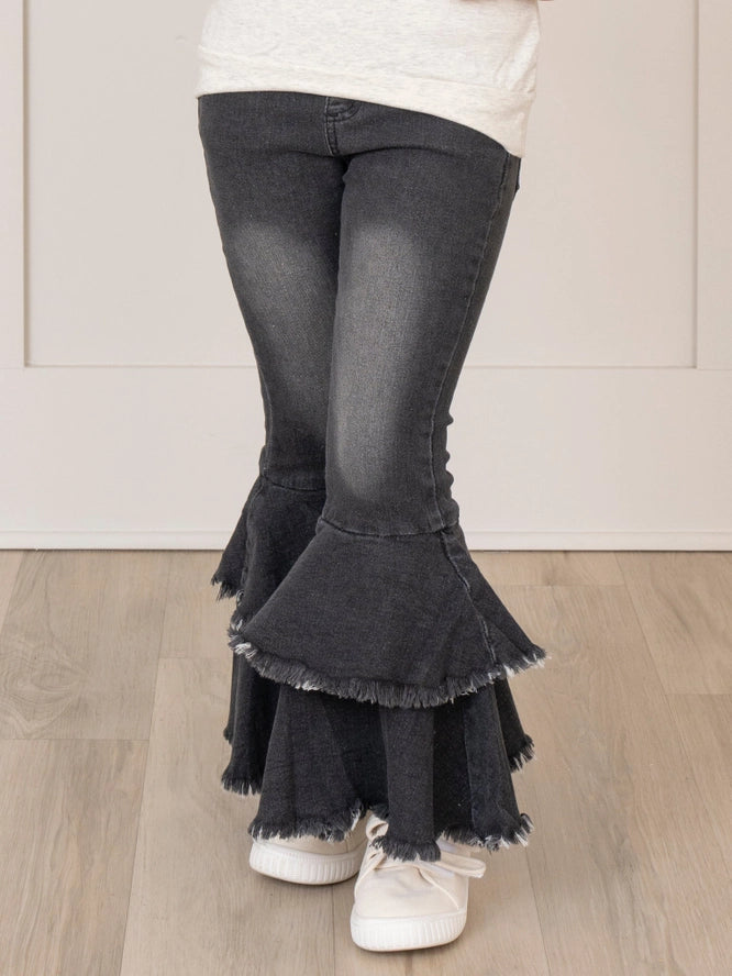 Tiered Black Denim Bell Bottoms