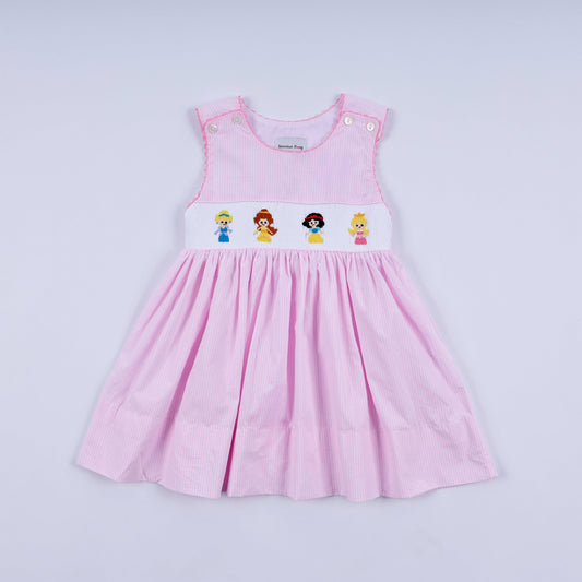 Pink princess hand smocked plaid dress