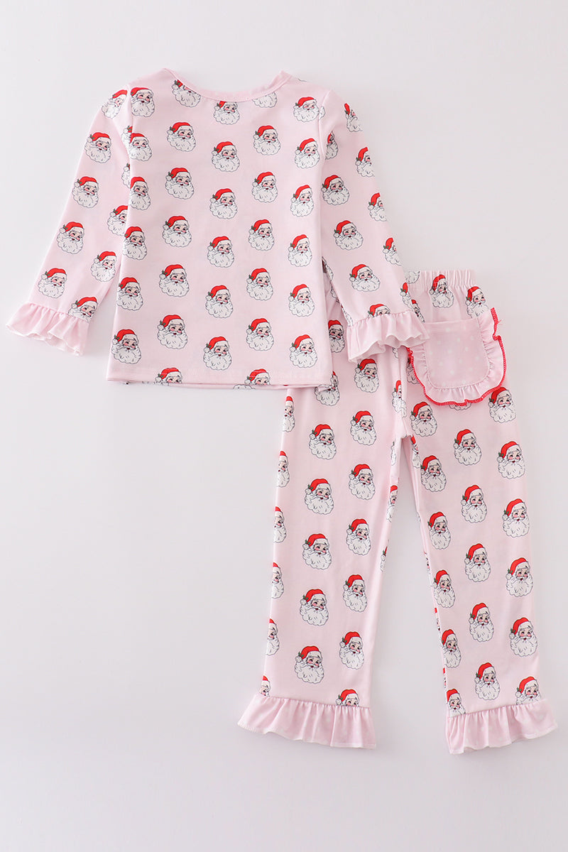 Pink santa print girl pajamas