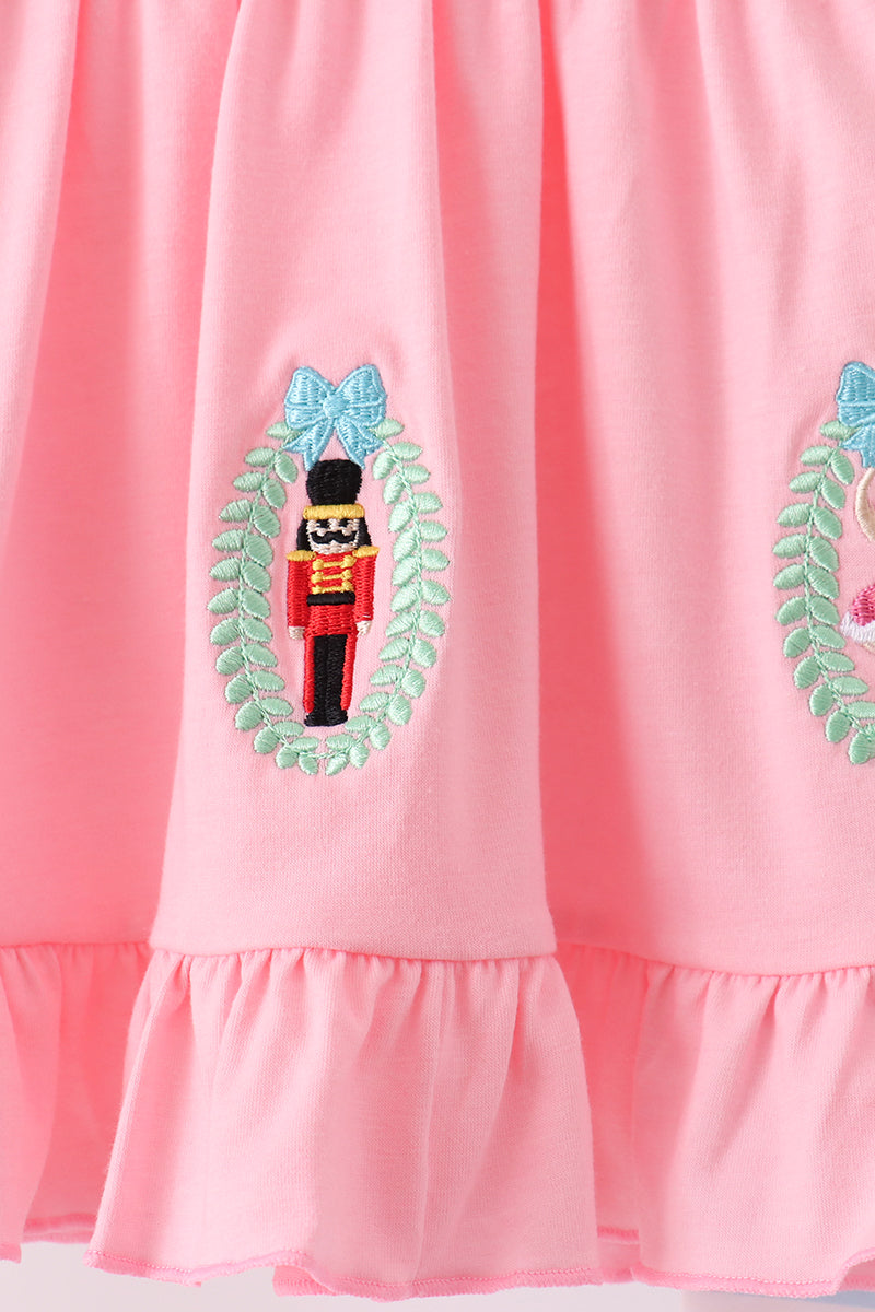Pink Nutcracker Embroidery Ruffle Pants Set