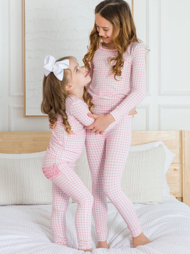 Ruffle Butts Soft Snooze Pink Gingham Pajamas