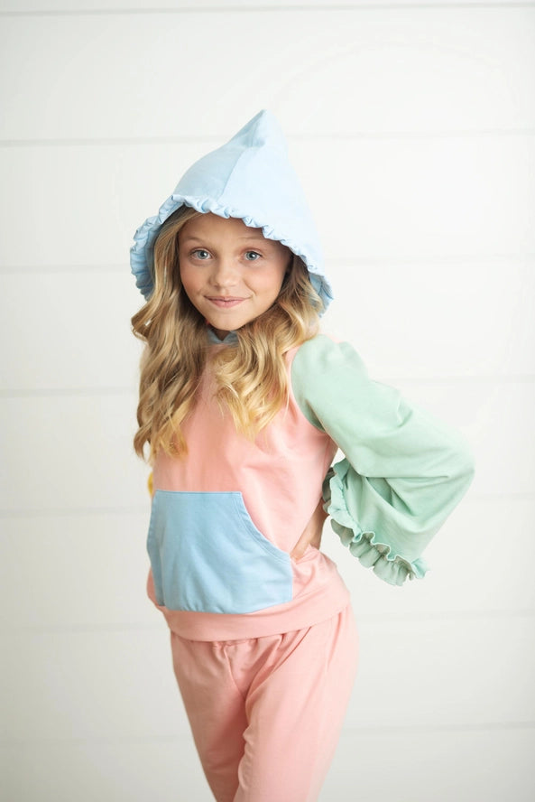 Pastel Color Block Ruffle Lounge Set