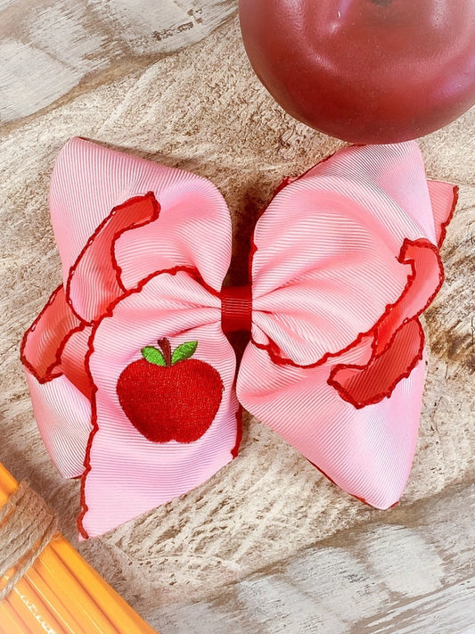 Pink Apple Embroidered Bow