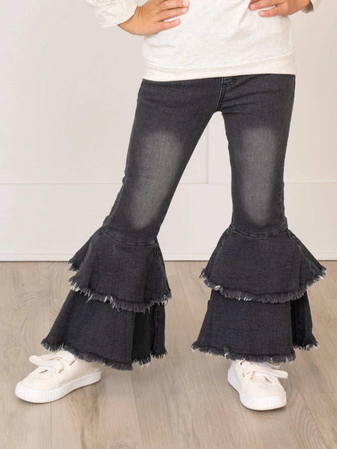 Tiered Black Denim Bell Bottoms