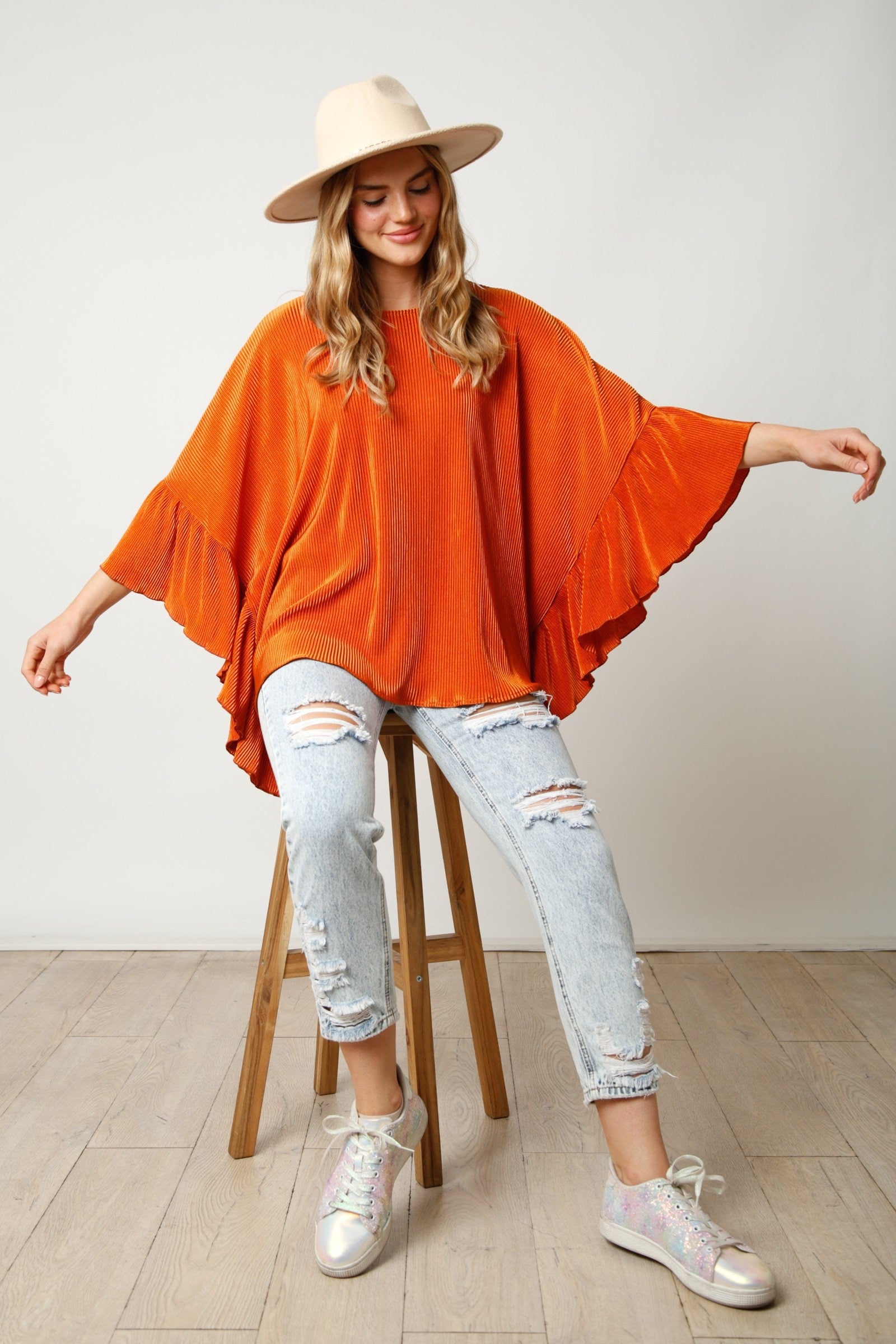 Pleated Poncho Top