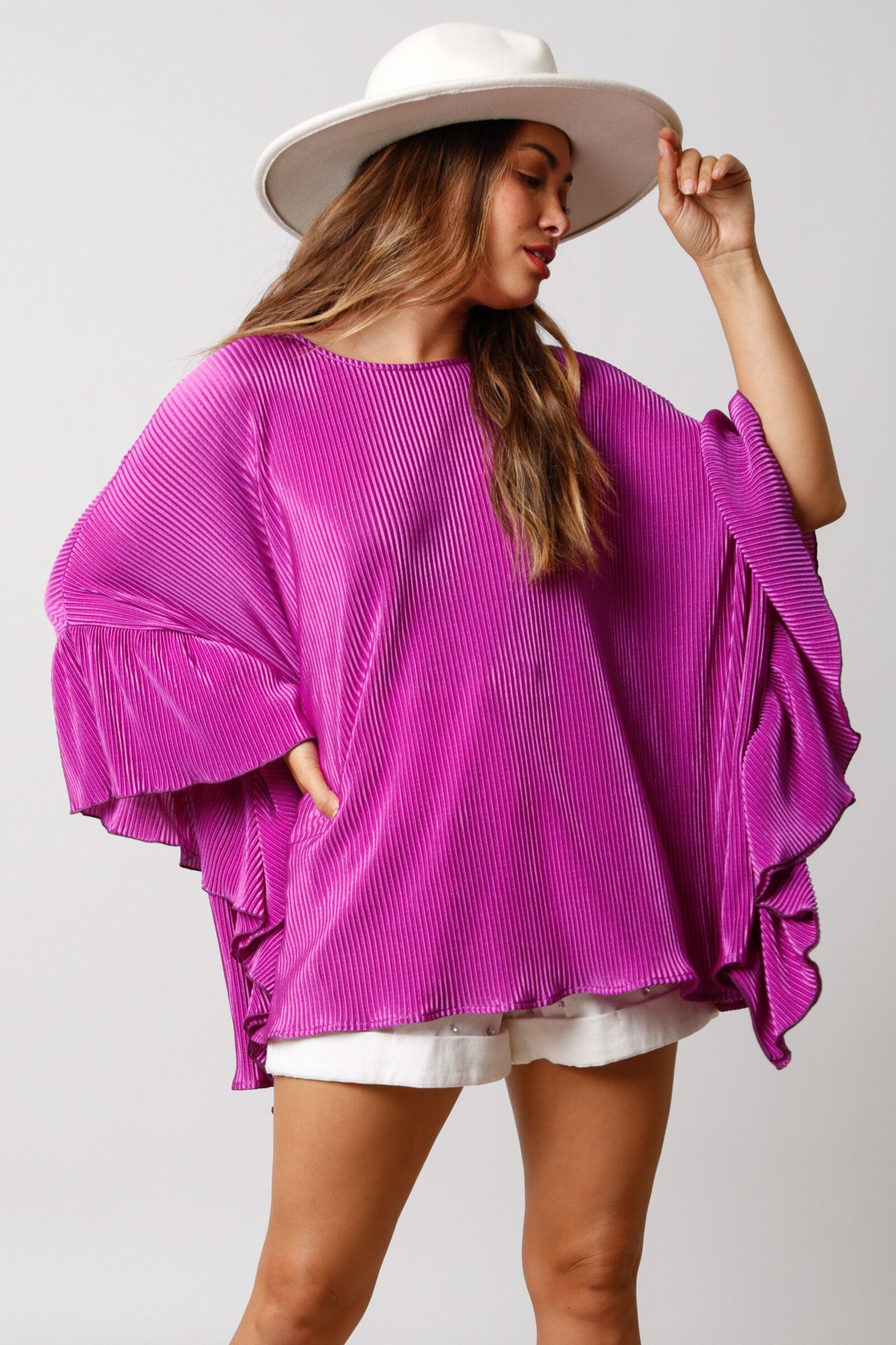 Pleated Poncho Top